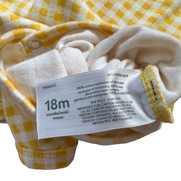Carters onesie 18 months yellow and white check pattern snap button bottom - Picture 3 of 7